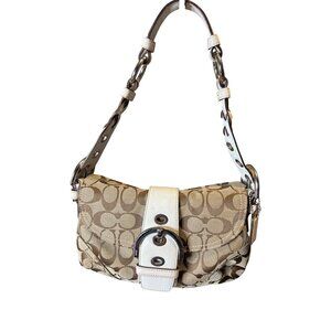 Coach Signature Canvas Leather Shoulder Bag Retro Wide Strap Y2K 2006